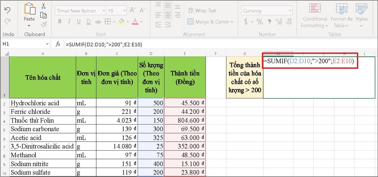 Hàm Sumif trong excel