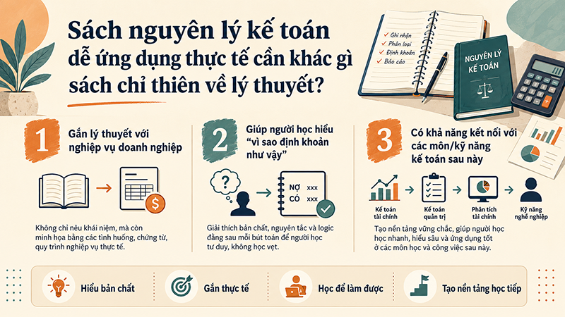 Sách nguyên lý kế toán dễ ứng dụng thực tế khác gì sách chỉ thiên về lý thuyết